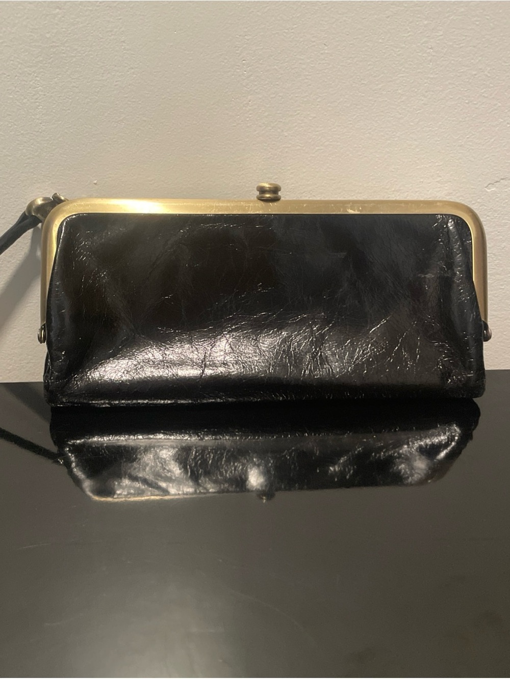 HOBO The Original Rachel Black Color Genuine Leather Double Frame Clutch Wallet